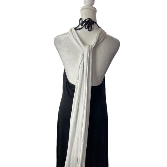 VENUS Women Maxi Dress Size L Black White Halter Wrap Detail Unique 4-8 - Picture 10 of 16